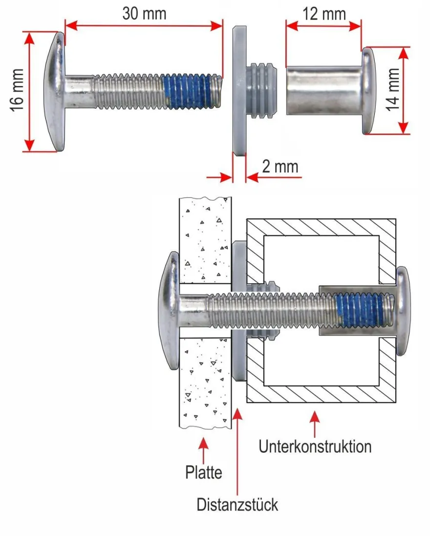Balkonschrauben-Set M5 x 30 mm V2A TRESPA Edelstahl A2 Schrauben