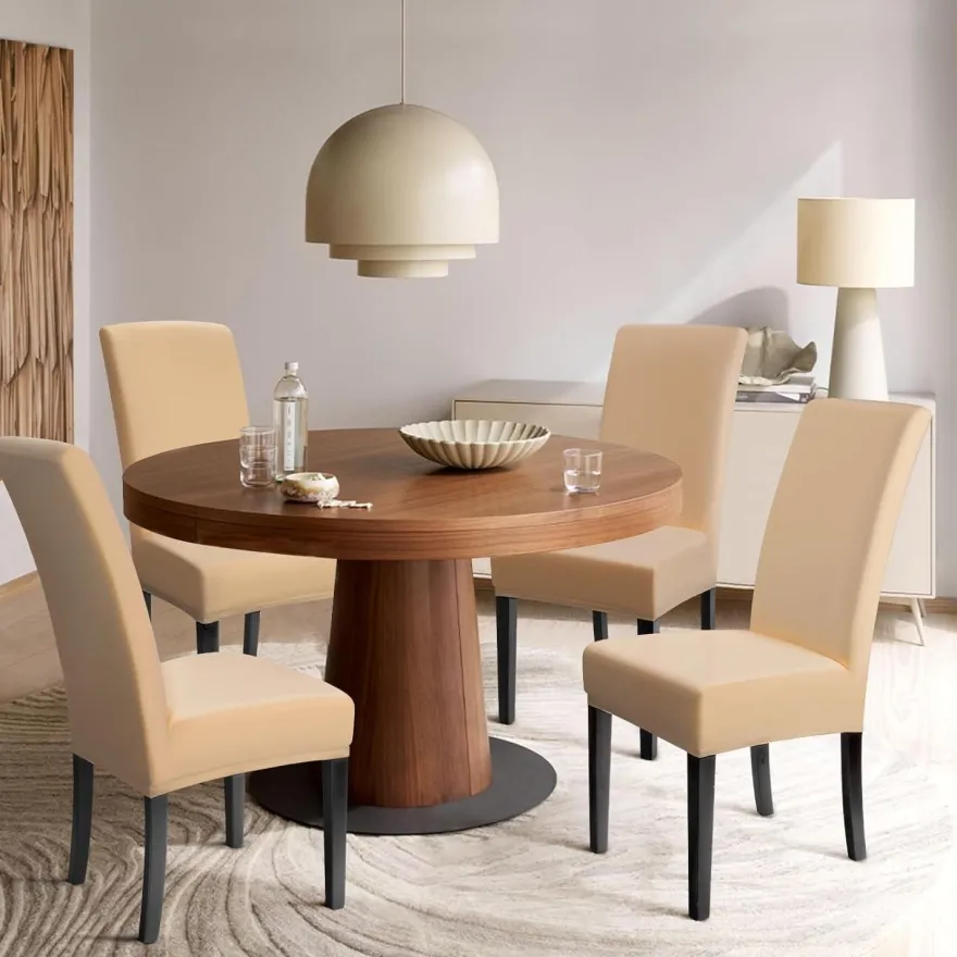 BalladHome Stuhlhussen 6 Stück, Beige - Elastische Stretchhusse für Küche