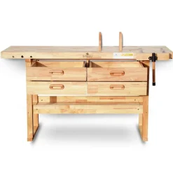 BAMATO Hobelbank WORK-1640 aus Massivholz Werkbank mit Spannzange 4 Schubladen