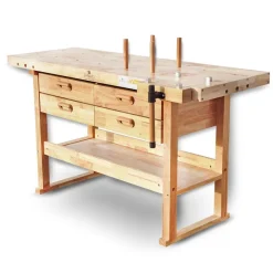 BAMATO Hobelbank WORK-1640 aus Massivholz Werkbank mit Spannzange 4 Schubladen