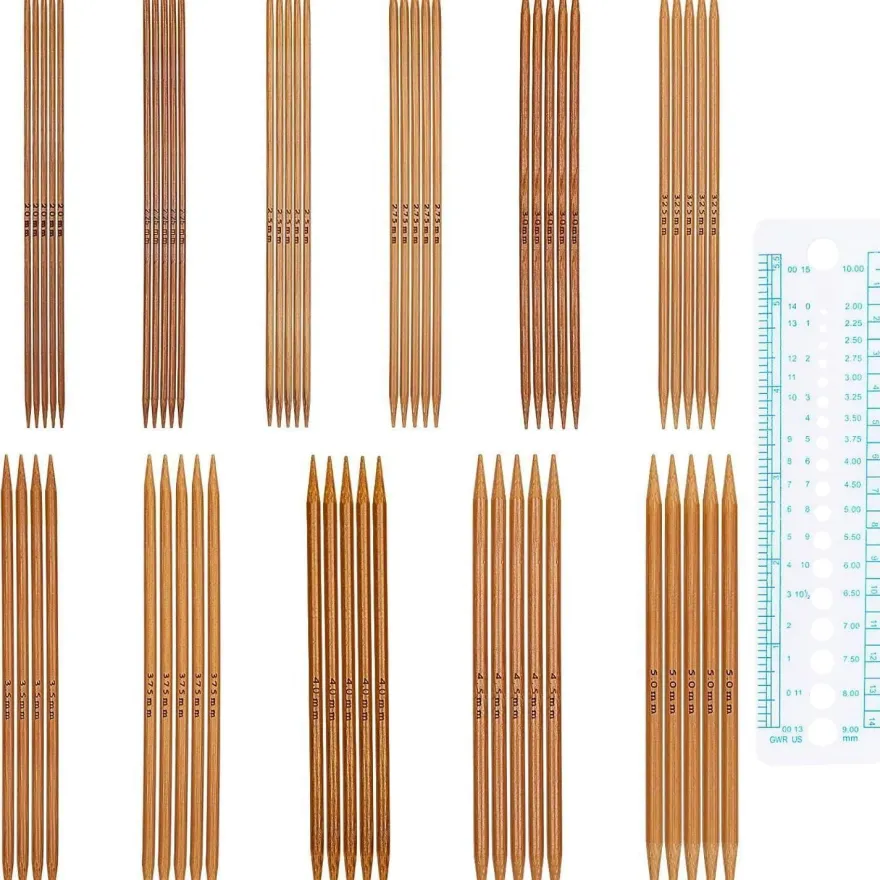 Bambus Doppelspitznadeln Set 13cm, Stricknadelspiel 55tlg 2,0-5,0mm