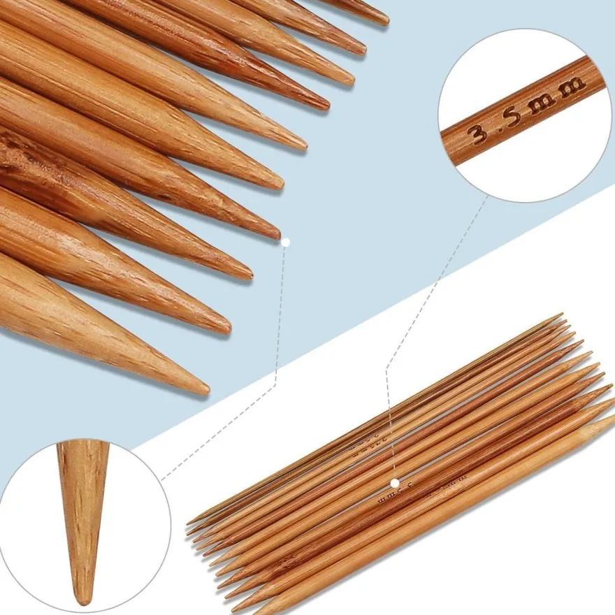 Bambus Doppelspitznadeln Set 13cm, Stricknadelspiel 55tlg 2,0-5,0mm