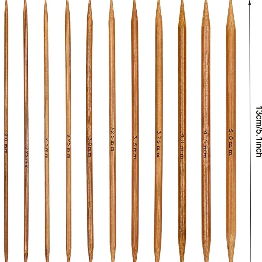 Bambus Doppelspitznadeln Set 13cm, Stricknadelspiel 55tlg 2,0-5,0mm