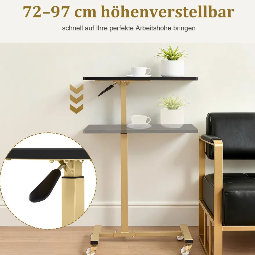 BarberPub Beistelltisch mit Rollen, Pflegetisch Höhenverstellbar, 2832