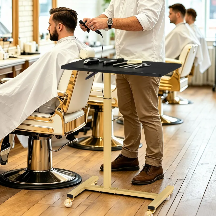BarberPub Beistelltisch mit Rollen, Pflegetisch Höhenverstellbar, 2832