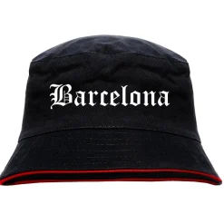 Barcelona Anglerhut - Altdeutsche Schrift - Schwarz-Roter Fischerhut