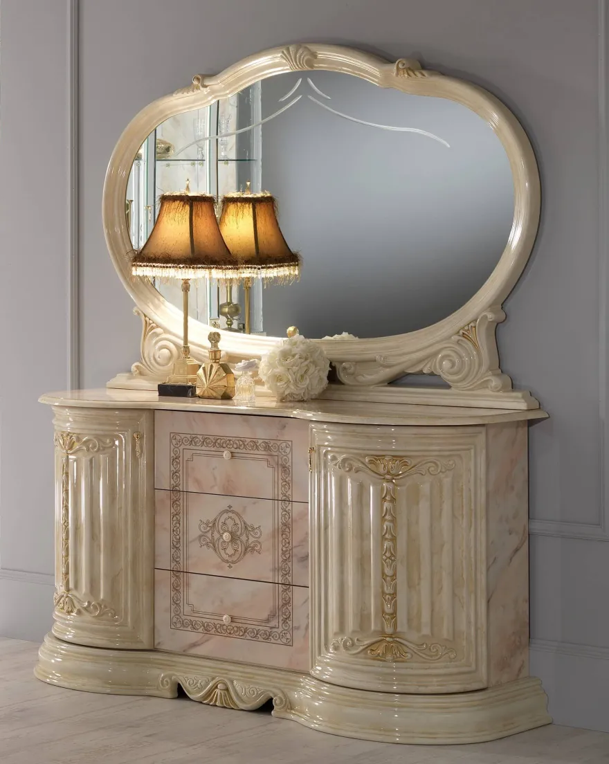 Barock Wandspiegel Bella in Beige Hochglanz