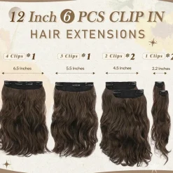 Barsdar Clip in Haarverlängerungen 30cm Braun Wellige Extensions 6PCs