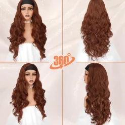Barsdar Gewellte Stirnband Perücke Auburn Rot, 66cm Synthetik, Kleberlos