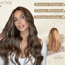 Barsdar Lange Wellige Blond Highlight Perücke 66cm Mittelscheitel Lockig