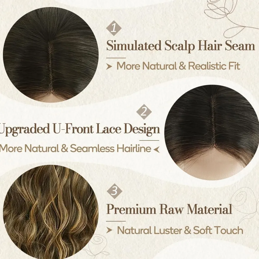 Barsdar Lange Wellige Blond Highlight Perücke 66cm Mittelscheitel Lockig