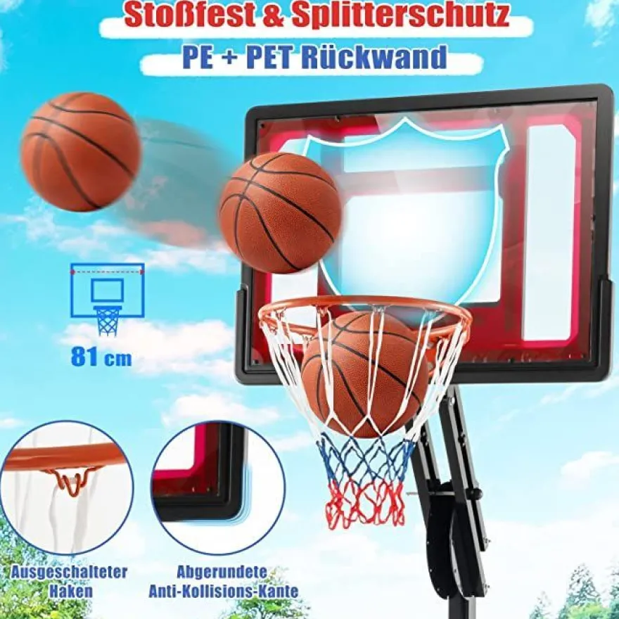 Basketballständer 228-265 cm höhenverstellbar, Basketballkorb mit Ständer & 2 Rädern