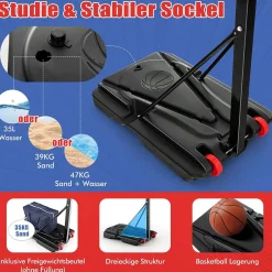 Basketballständer 228-265 cm höhenverstellbar, Basketballkorb mit Ständer & 2 Rädern