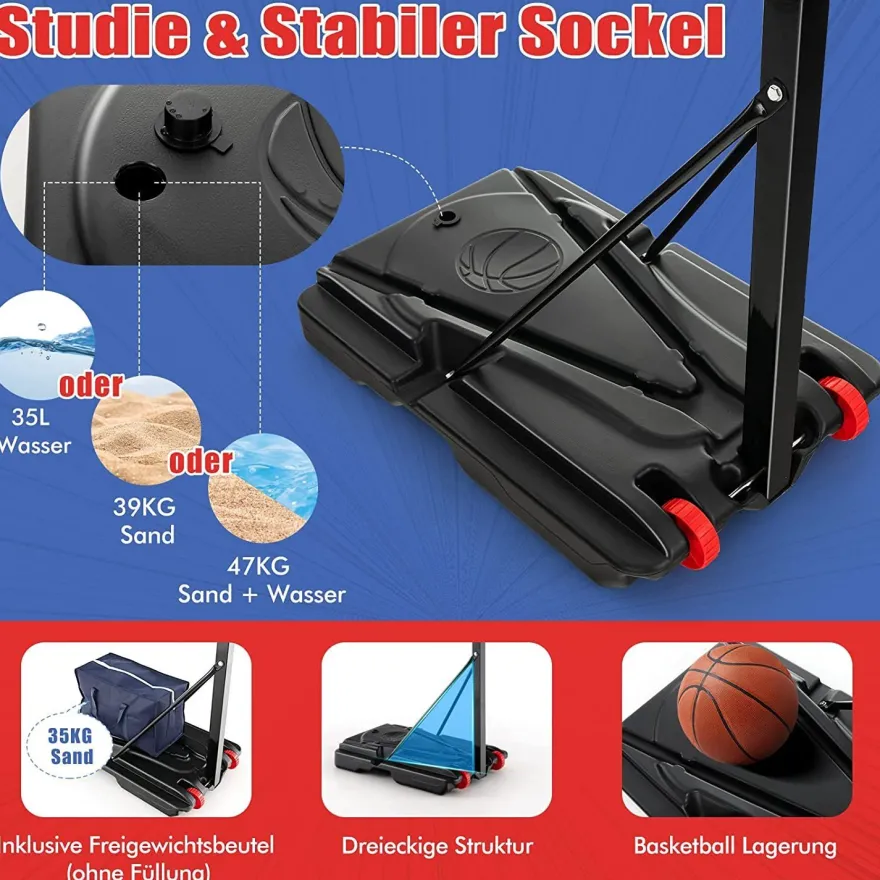 Basketballständer 228-265 cm höhenverstellbar, Basketballkorb mit Ständer & 2 Rädern
