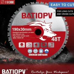 Batiopv Kreissägeblatt 190x30mm HM für Metall, Stahl, Aluminium, Kunststoff