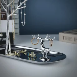 Baum Hirsch Schmuckständer Ringe Ohrringe Halsketten Armbänder Silber Metall