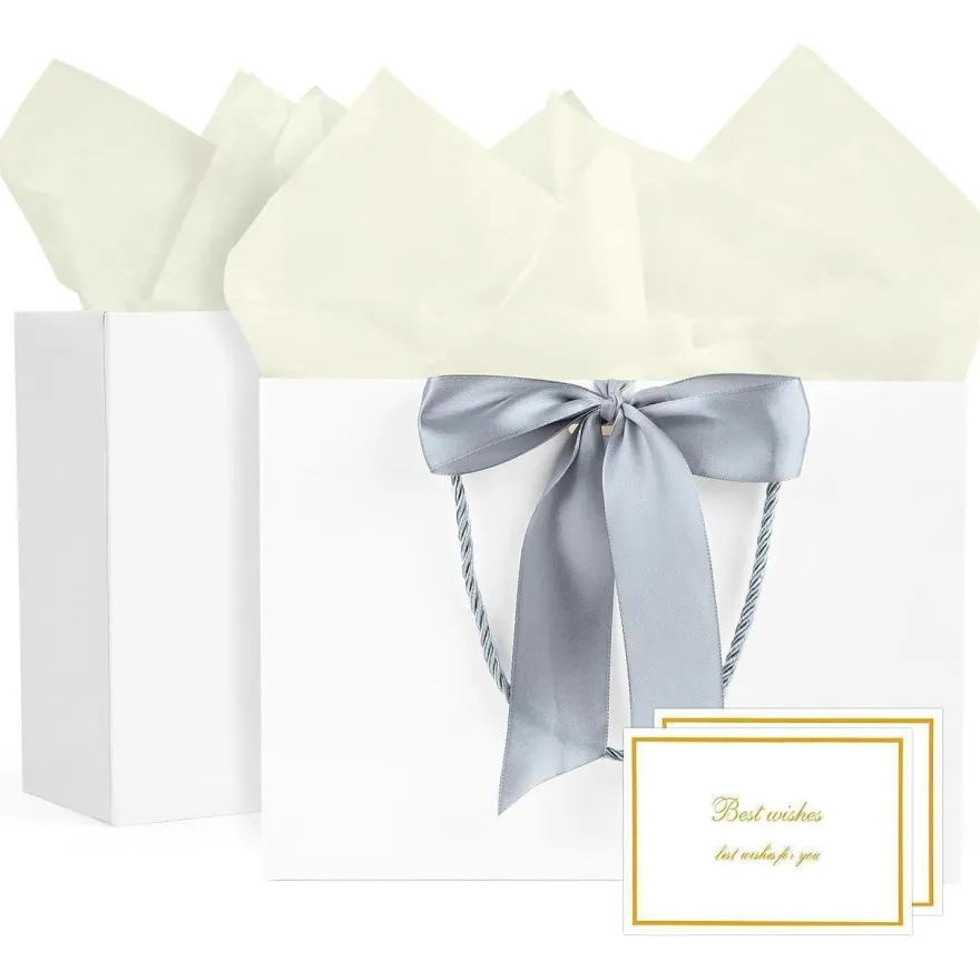 BBLIKE Geschenktüten 2 Stück Papiertüten mit Schleifenbändern, Grußkarten