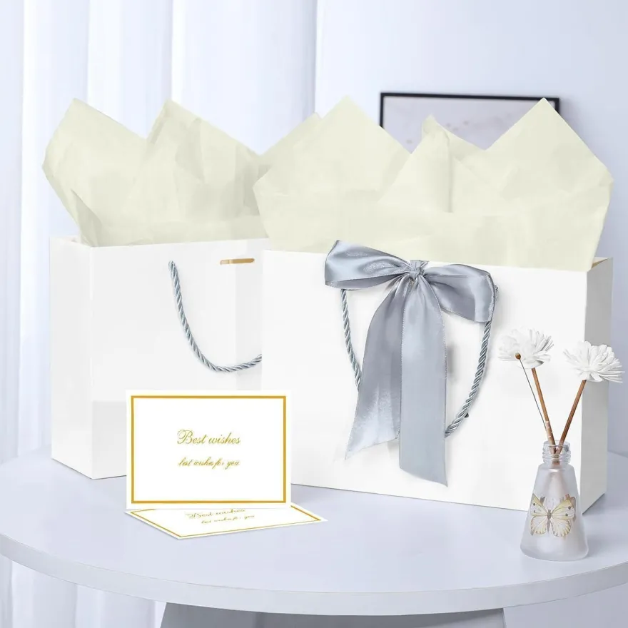 BBLIKE Geschenktüten 2 Stück Papiertüten mit Schleifenbändern, Grußkarten