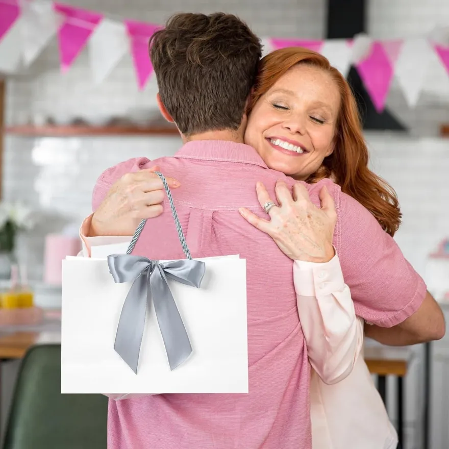 BBLIKE Geschenktüten 2 Stück Papiertüten mit Schleifenbändern, Grußkarten