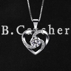 B. Catcher Damen Halskette 925 Sterling Silber Herz Anhänger Zirkonia 45cm