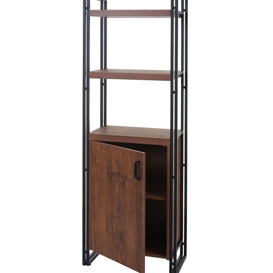 Bücherregal HWC-A27, Regal Standregal, Staufach mit Tür 3D-Struktur Wildeiche-Optik