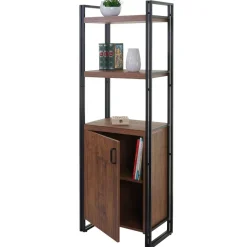 Bücherregal HWC-A27, Regal Standregal, Staufach mit Tür 3D-Struktur Wildeiche-Optik