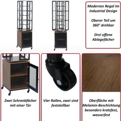 Bücherregal HWC-P13, Rollen drehbar Tür, Industrial Melamin MVG 162x40x42cm