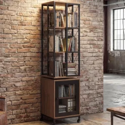 Bücherregal HWC-P13, Rollen drehbar Tür, Industrial Melamin MVG 162x40x42cm