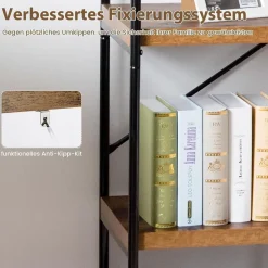 Bücherregal mit 5 Ebenen, Standregal mit Metallrahmen, freistehendes Regal, Büroregal