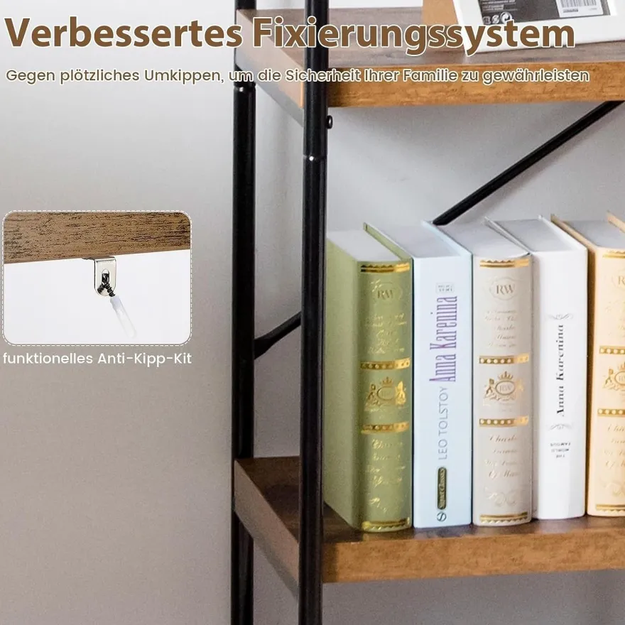 Bücherregal mit 5 Ebenen, Standregal mit Metallrahmen, freistehendes Regal, Büroregal