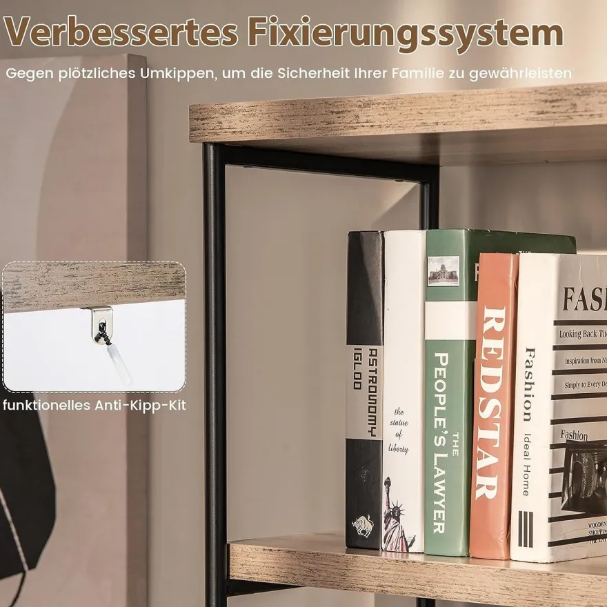 Bücherregal mit 5 Ebenen, Standregal mit Metallrahmen, freistehendes Regal, Büroregal