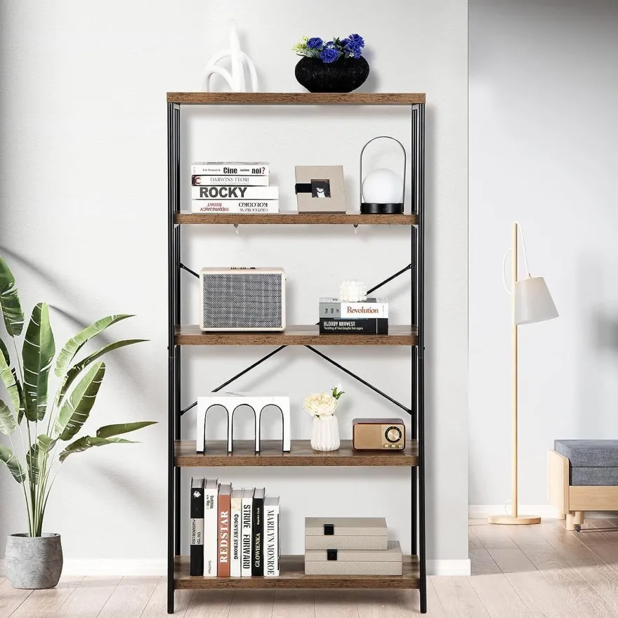Bücherregal mit 5 Ebenen, Standregal mit Metallrahmen, freistehendes Regal, Büroregal