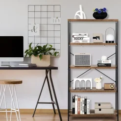 Bücherregal mit 5 Ebenen, Standregal mit Metallrahmen, freistehendes Regal, Büroregal