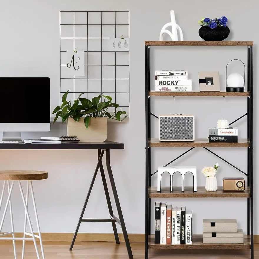 Bücherregal mit 5 Ebenen, Standregal mit Metallrahmen, freistehendes Regal, Büroregal