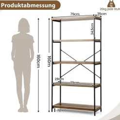 Bücherregal mit 5 Ebenen, Standregal mit Metallrahmen, freistehendes Regal, Büroregal