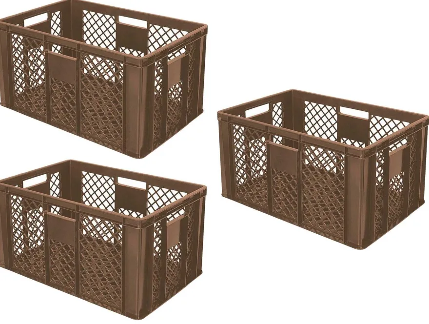 3 Bäckerkisten / Eurobehälter, LxBxH 600x400x320 mm, lebensmittelecht, braun
