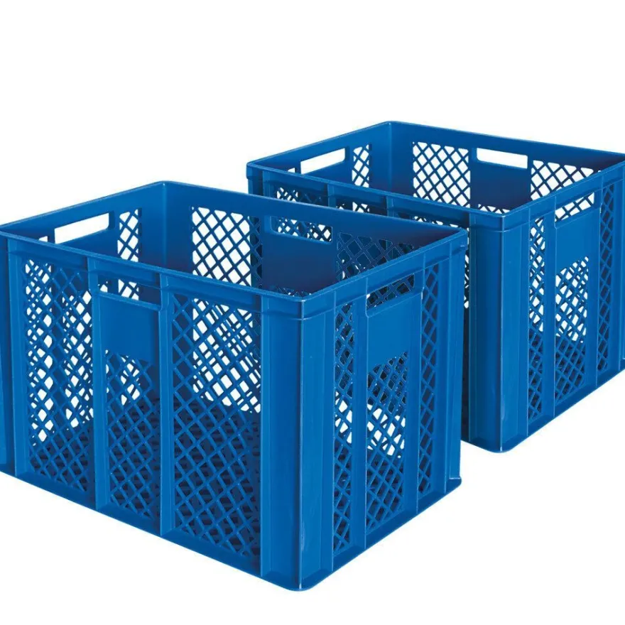2 Bäckerkisten / Eurobehälter, LxBxH 600 x 400 x 410 mm, blau, lebensmittelecht
