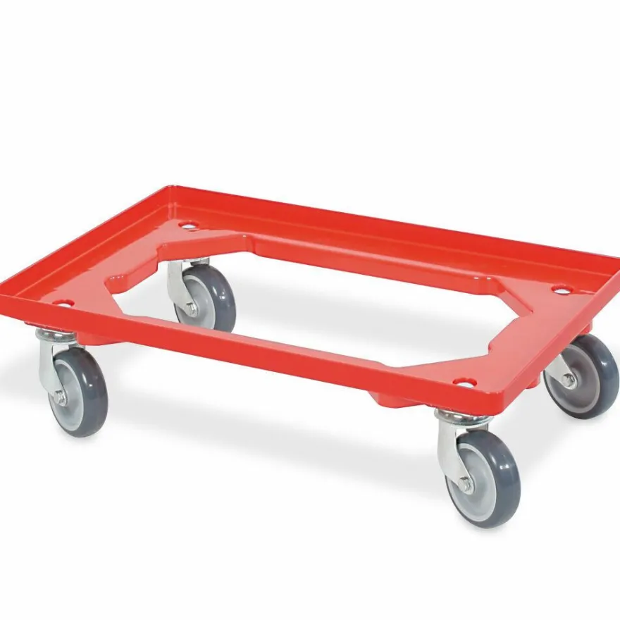 78 Bäckerkisten in 5 Größen, 600x400 mm, H 90 mm - 410 mm, rot + 5 Roller, rot