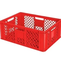 78 Bäckerkisten in 5 Größen, 600x400 mm, H 90 mm - 410 mm, rot + 5 Roller, rot