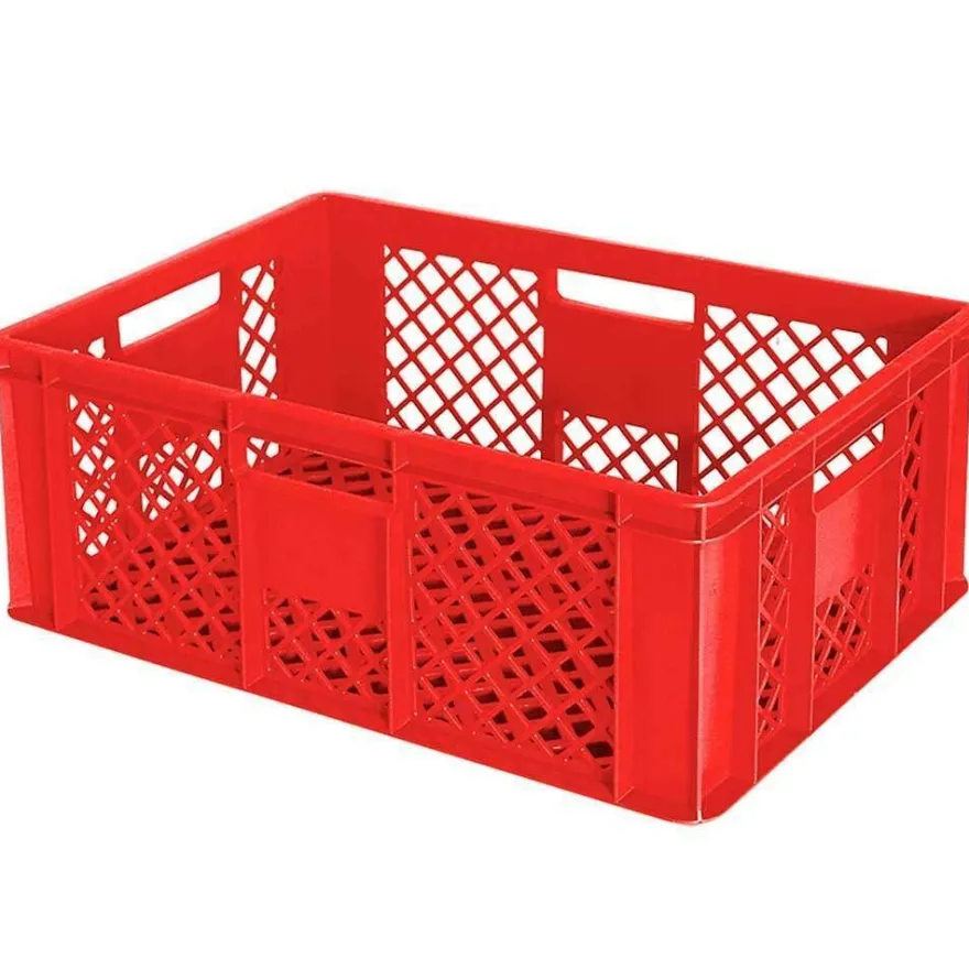 78 Bäckerkisten in 5 Größen, 600x400 mm, H 90 mm - 410 mm, rot + 5 Roller, rot