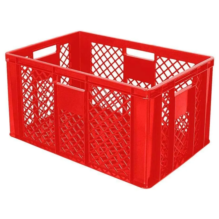 78 Bäckerkisten in 5 Größen, 600x400 mm, H 90 mm - 410 mm, rot + 5 Roller, rot
