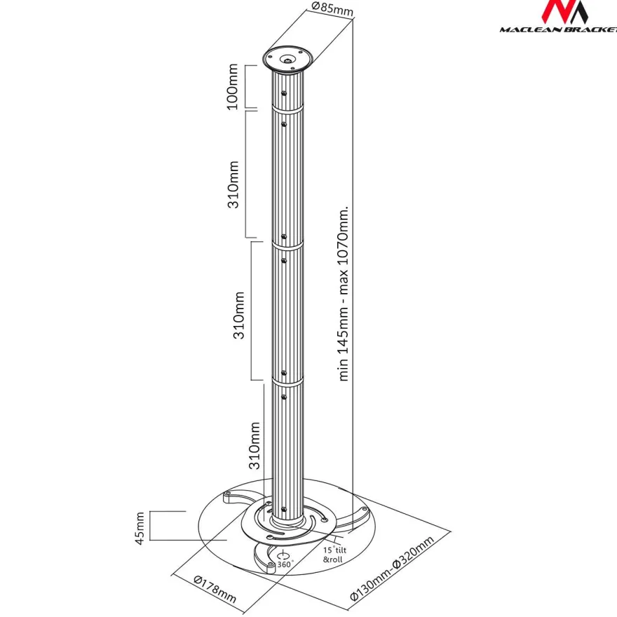 Beamer-Deckenhalterung MC-517S Maclean Beamerhalterung Projektorhalterung