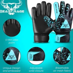 BEAST RAGE Torwarthandschuhe für Kinder & Jugend, Größe 6, Aqua - Doppelter