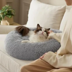 Bedsure Flauschiges Katzenbett rund Ø 60 cm, waschbar, für Katzen und kleine