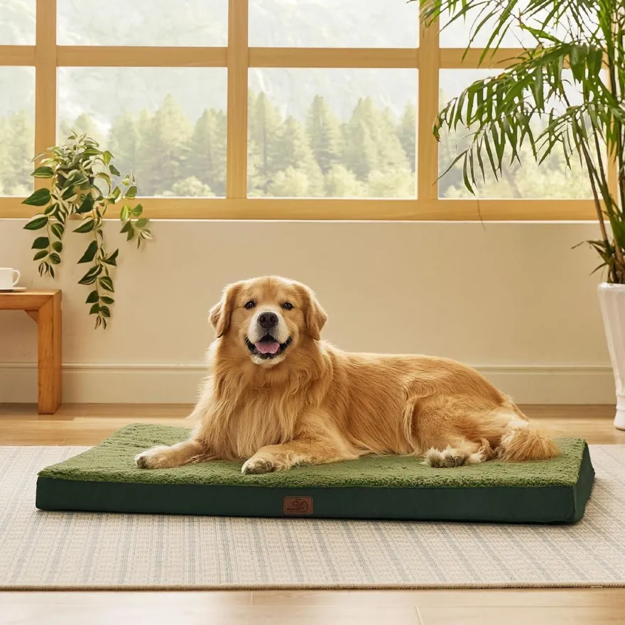 Bedsure Orthopädisches Hundebett für große Hunde, 112x81x7.6cm, Dunkelgrün