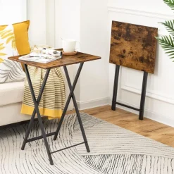 Beistelltisch Klappbar Tablett Tisch TV Tray Industriestil Dunkelbraun-Schwarz