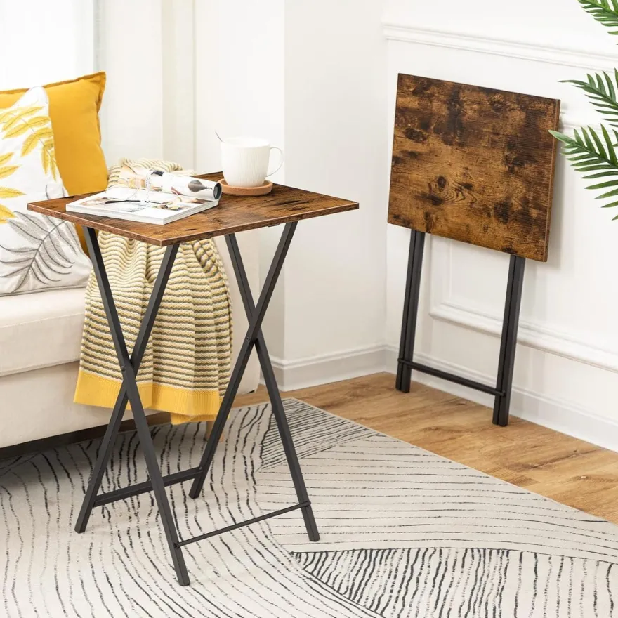 Beistelltisch Klappbar Tablett Tisch TV Tray Industriestil Dunkelbraun-Schwarz