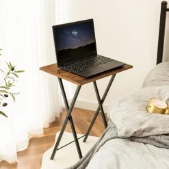 Beistelltisch Klappbar Tablett Tisch TV Tray Industriestil Dunkelbraun-Schwarz