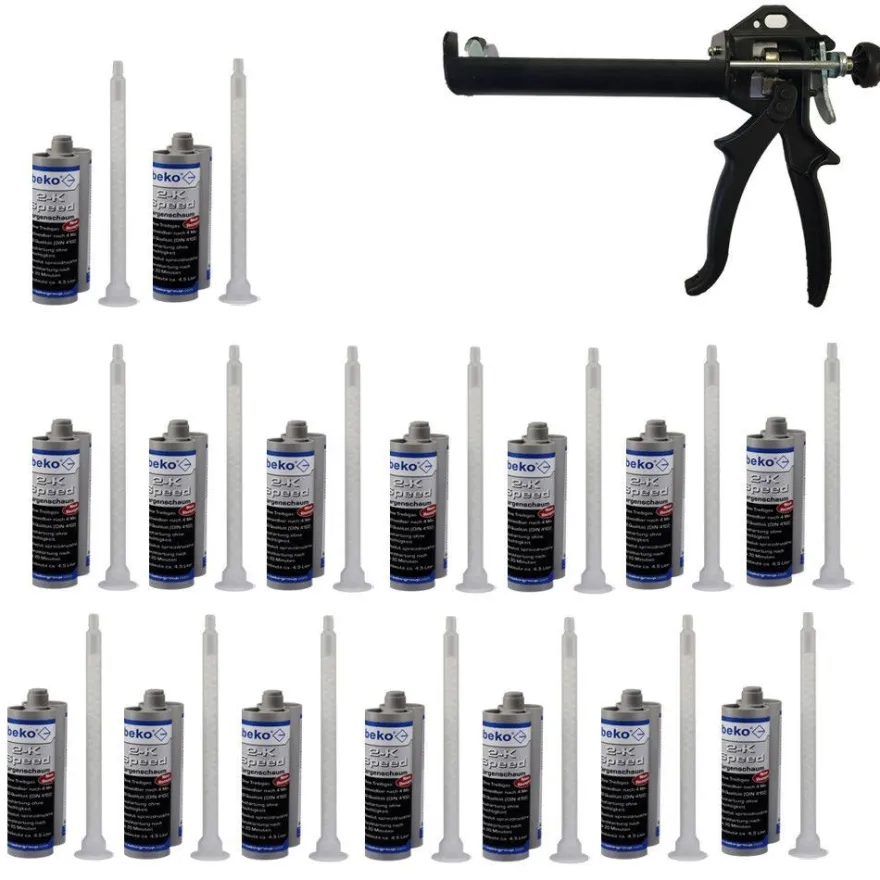 BEKO Set: Pistole + Beko 2-K Speed Türenschaum Zargenschaum 16 x 210 ml