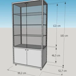 beleuchtete Alu Glasvitrine QM abschließbar & Unterschrank 100 x 50 cm Spiegel